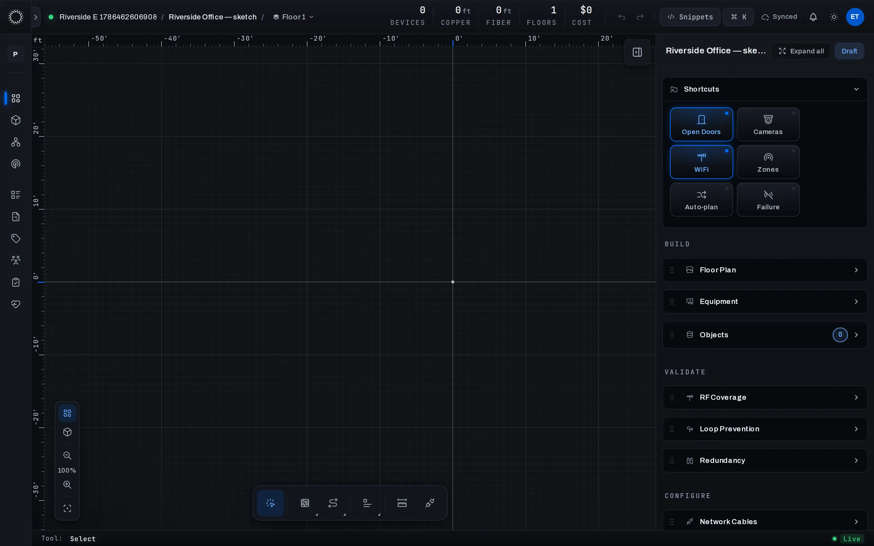 Empty Foresight canvas with a measurement grid